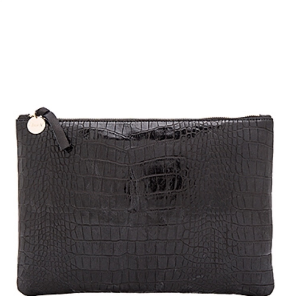 Claire V Flat Leather Clutch Burgundy